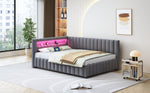 Upholstered Sofa Bed 140x200 with LED & USB, Velvet Grey