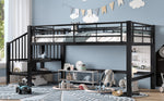 Semi-High Loft Bed 90x200 Storage Stairs Black