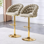 Bar Stools Set of 2 Ball Chain Backrest Adjustable Height Grey Velvet