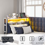Upholstered Sofa Bed 90x200 Multifunctional LED USB/Type-C Drawers Grey