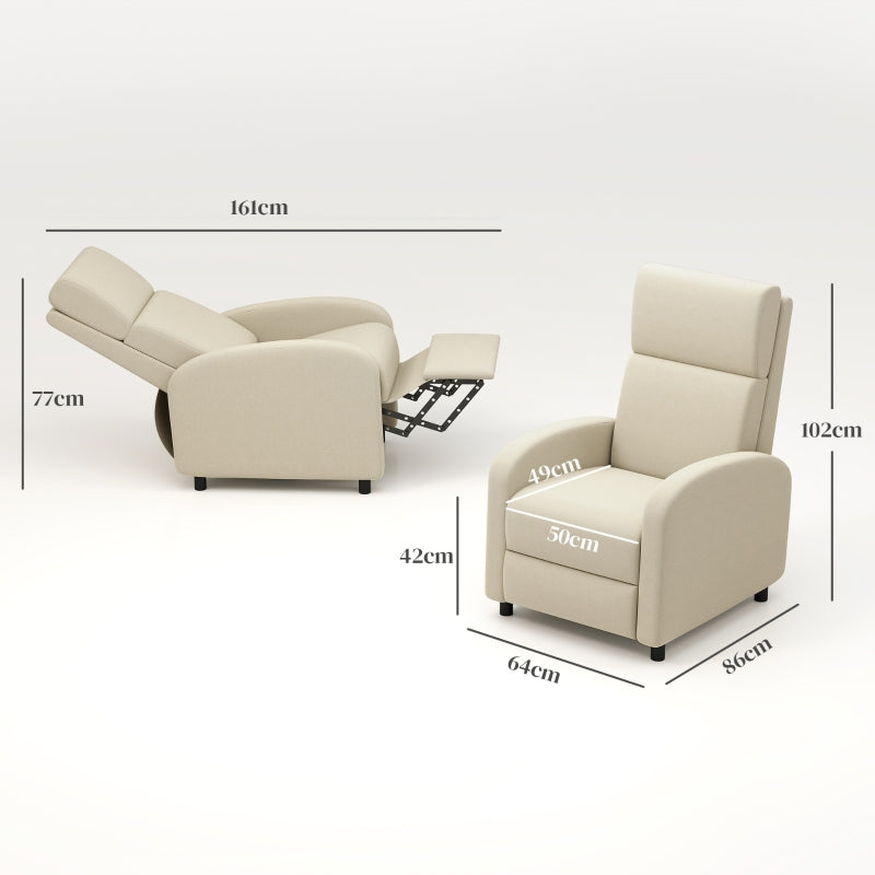 Relaxing Armchair Recliner with Footrest, 120kg, Cream White Linen