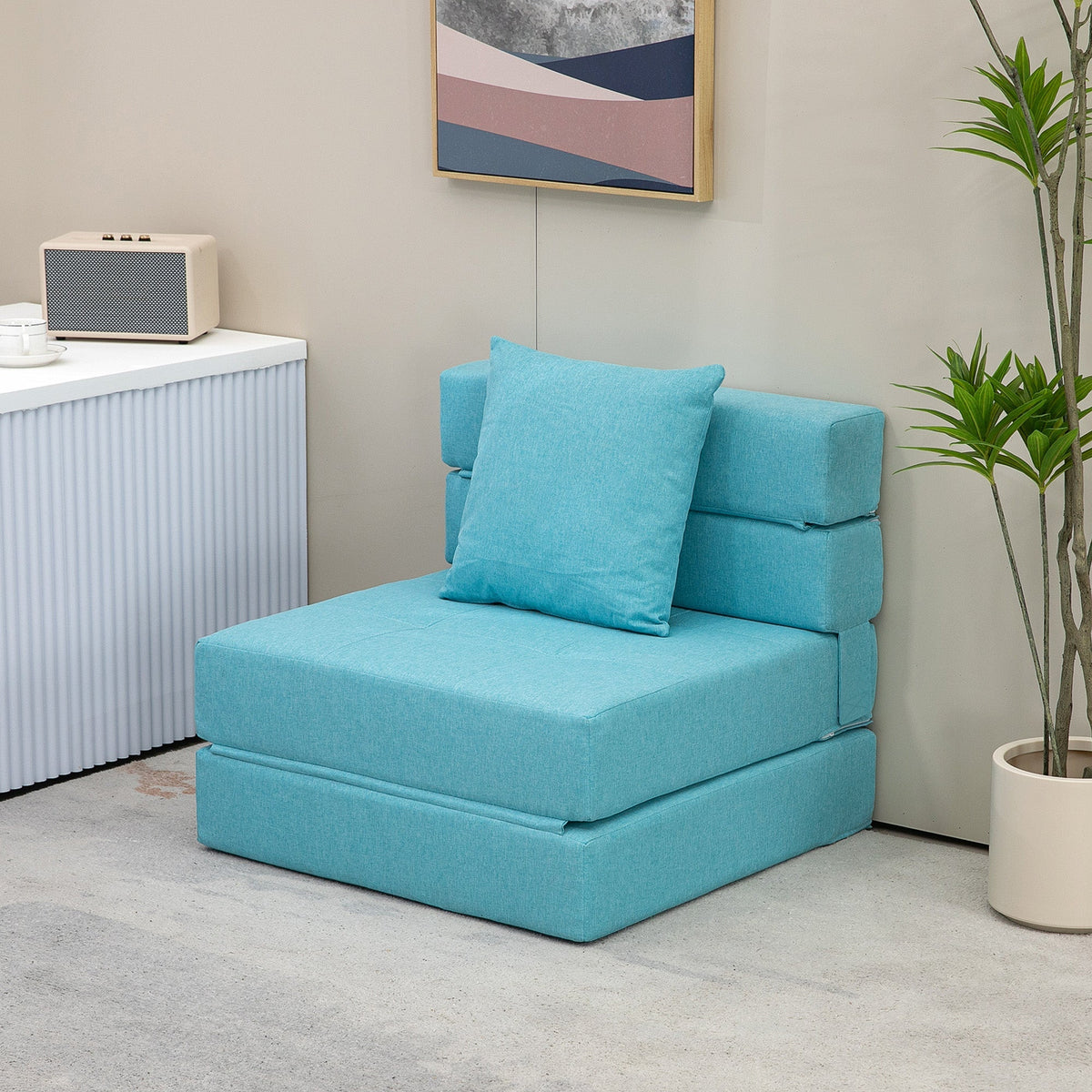 Foldable Sleeper Chair 2-in-1 Bed Function Guest Recliner Blue
