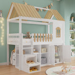 Bunk Bed with Wardrobe & Shoe Rack 90x200cm, White & Natural Pine