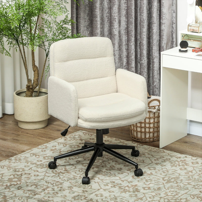 Mobile Office Chair, Armrest, 5 Wheels, Swivel, Fabric, Cream White