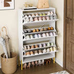 Modern Minimalist Shoe Cabinet with 3 Doors and Large Capacity, White and Gold