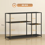 Console Table, 4 Shelves, Steel Frame, Black