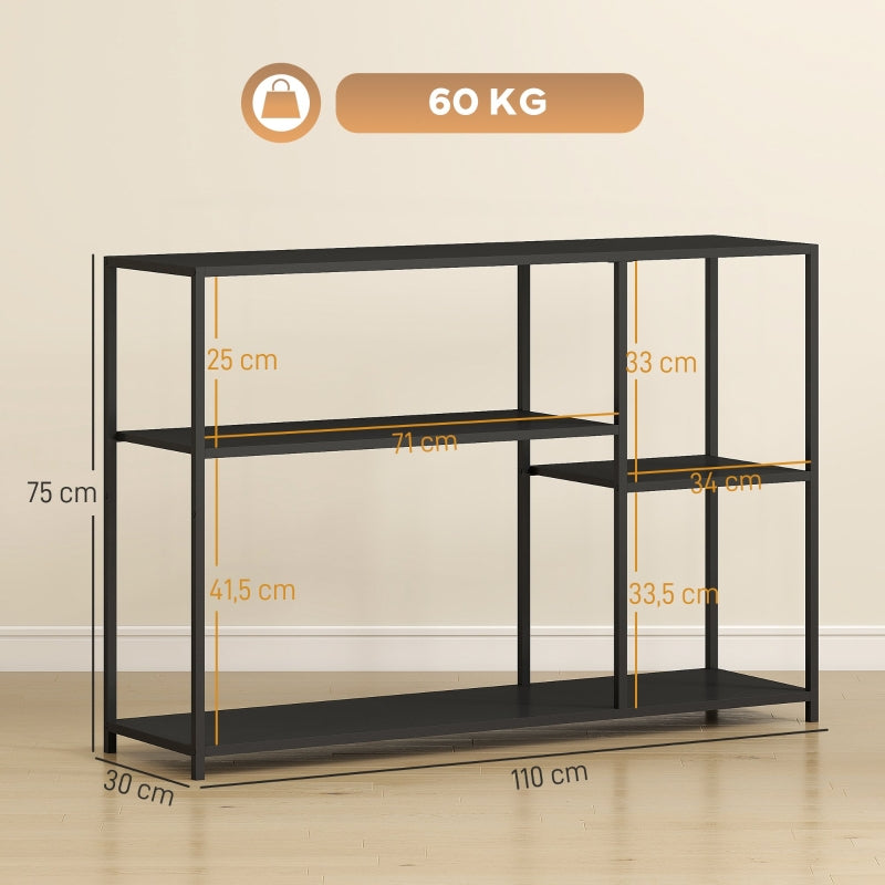Console Table, 4 Shelves, Steel Frame, Black