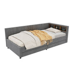 Daybed Sofa Bed 90x200cm Storage Compartment USB/Type C Two Drawers Linen Grey