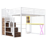 Loft Bed 140x200cm with Desk, Wardrobe & LED Lights, White