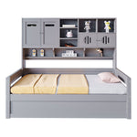 Sofa Bed, 90 x 200 cm Multifunctional Hydraulic Single Bed Frame, Grey Wood