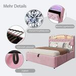 Upholstered Bed 140x200 cm with Storage & LED, Pink Velvet