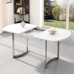 Extendable Dining Table 140/180x80cm 4-6 Seater Modern Silver Metal Legs - White