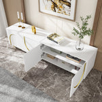 TV Lowboard with Textured Doors, Drawers & Open Compartments - Gold