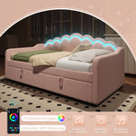 Daybed Sofa Bed 90x200cm Hydraulic Storage LED - Velvet Pink