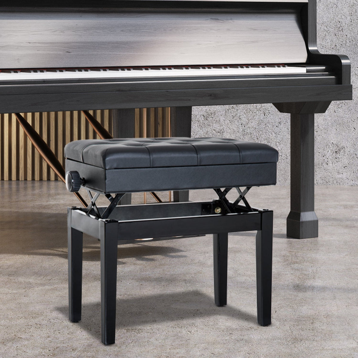 Piano Bench with Storage, Height Adjustment, Wood