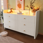 Sideboard, LED Lighting, 6 Drawers, Wave-Shaped Groove, White
