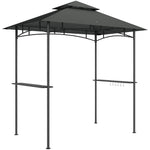 Grill Pavilion LED Lighting, 240x150x258cm, Water-Repellent, Double-Layered Roof, Side Shelves, Dark Grey