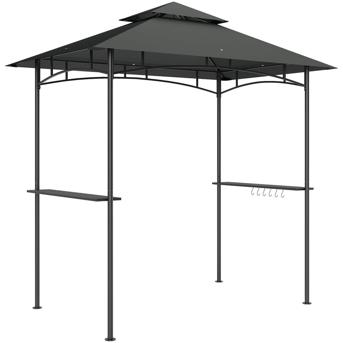Grill Pavilion LED Lighting, 240x150x258cm, Water-Repellent, Double-Layered Roof, Side Shelves, Dark Grey