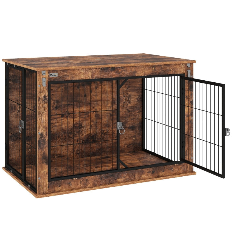 Dog Crate, 2-Door Lockable, Brown