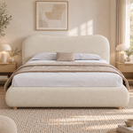 Upholstered Double Bed 160x200cm Hydraulic Storage, Beige Chenille
