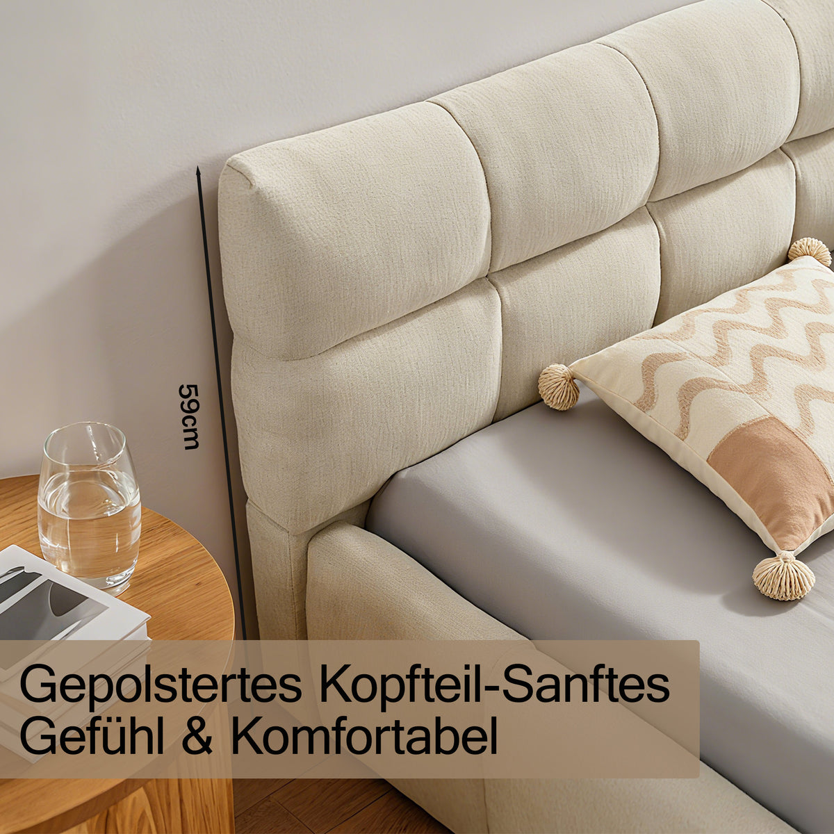 Double Bed 160x200cm Soft Quilted Frame - Beige Chenille