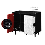 Sideboard Buffet Cabinet with 2 Drawers & Open Storage - Black/Red