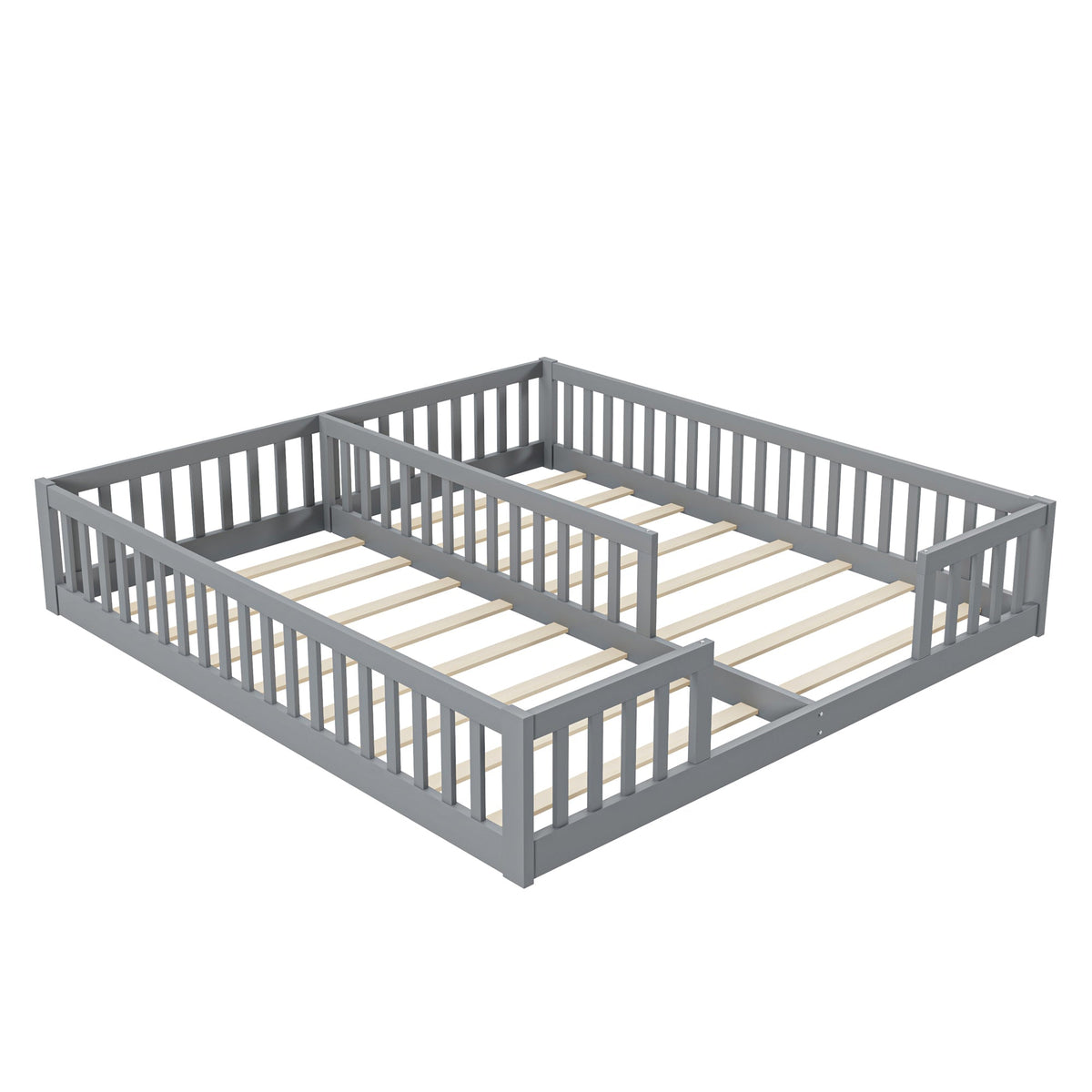 Panel Bed with Guardrails and Slatted Base, 90 x 200 cm, Grey Pine Wood