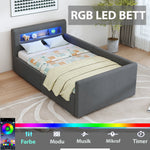 Upholstered Children's Bed 90x200cm LED Night Light USB Hydraulic Storage Velvet Dark Grey