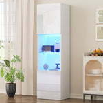 Display Cabinet with LED Lighting, 1 Glass Shelf, 45x35x160 cm, High-Gloss White