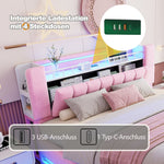 Smart Upholstered Bed with LED Lighting, USB and Hydraulic Storage, 180 x 200 cm, Pink Velvet