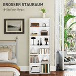 Bookcase, 5-Tier Standing with Adjustable Shelves, White