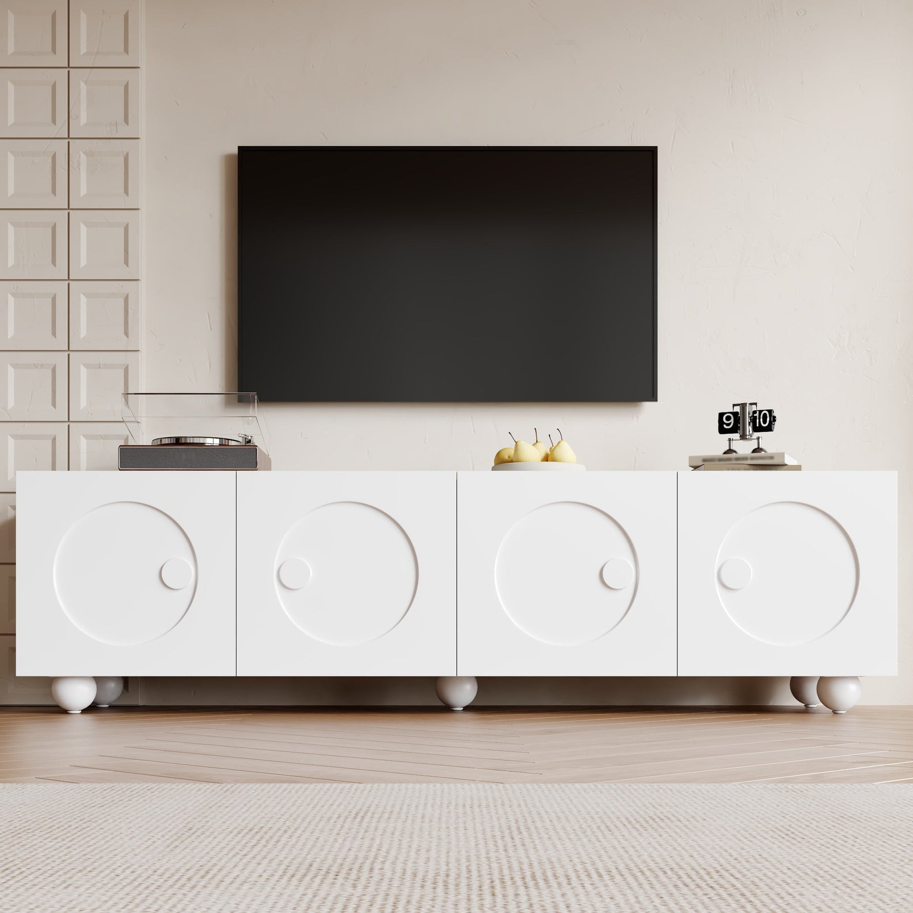 Modern Low TV Cabinet 180.5x38x50cm - White