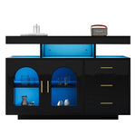 LED Sideboard Buffet Cabinet with 16-Color Lights and 3 Drawers, Black