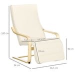 Recliner Chair, Rocking Relaxing with Adjustable Footrest, Birch Wood Cream White