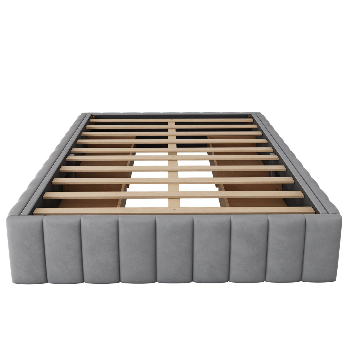 Upholstered Bed 140x200cm Slatted Base No Headboard - Grey