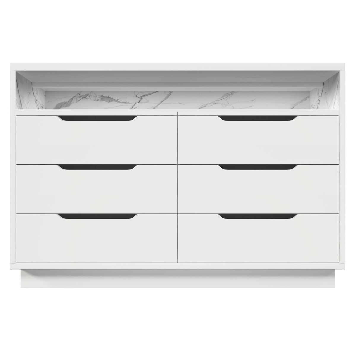 Sideboard Chest of Drawers LED 6 Drawers Marble Storage, White