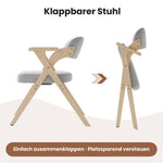 Set of 6 Folding Dining Chairs, Solid Wood and Breathable, Grey Linen