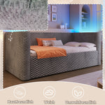 Daybed Sofa Bed 90x200cm LED Light Hydraulic Storage Velvet Grey