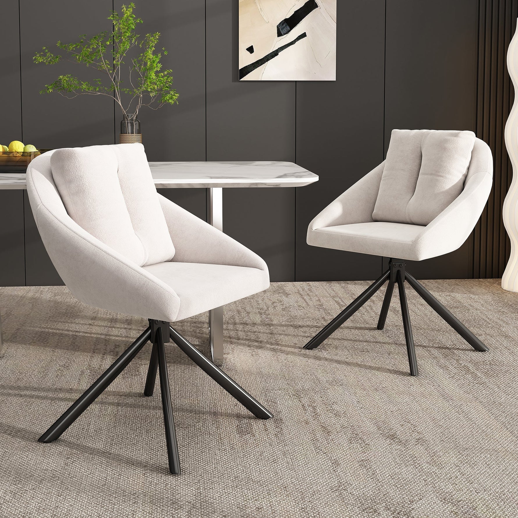 Swivel Dining Chair Modern Ergonomic - Beige Velvet
