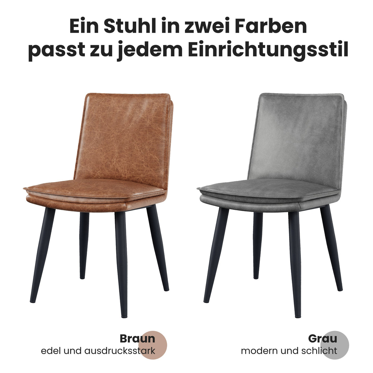 4 Dining Chairs, Set of 4 Modern Style, Double-Layered Cushion, Brown PU