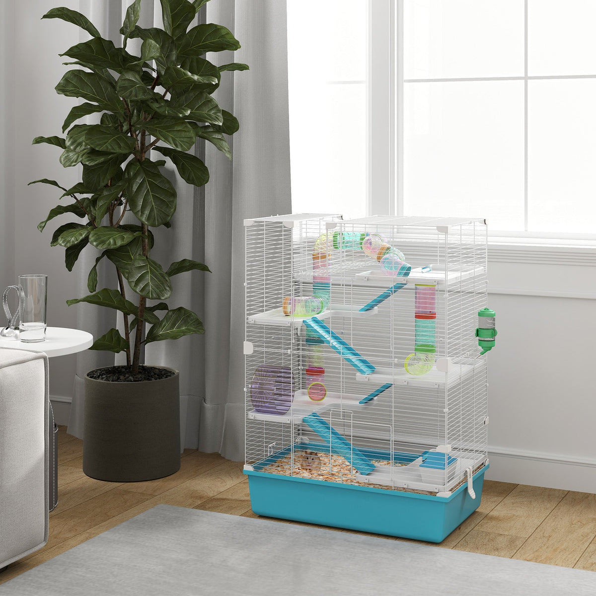 Hamster Cage, 6-Story with Tubes Tunnels Wheel Ramps, Light Blue