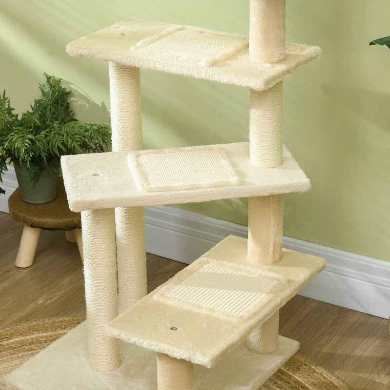 Cat Tree 100 cm, Sisal Posts, Large Platform, Multi-Level, Beige