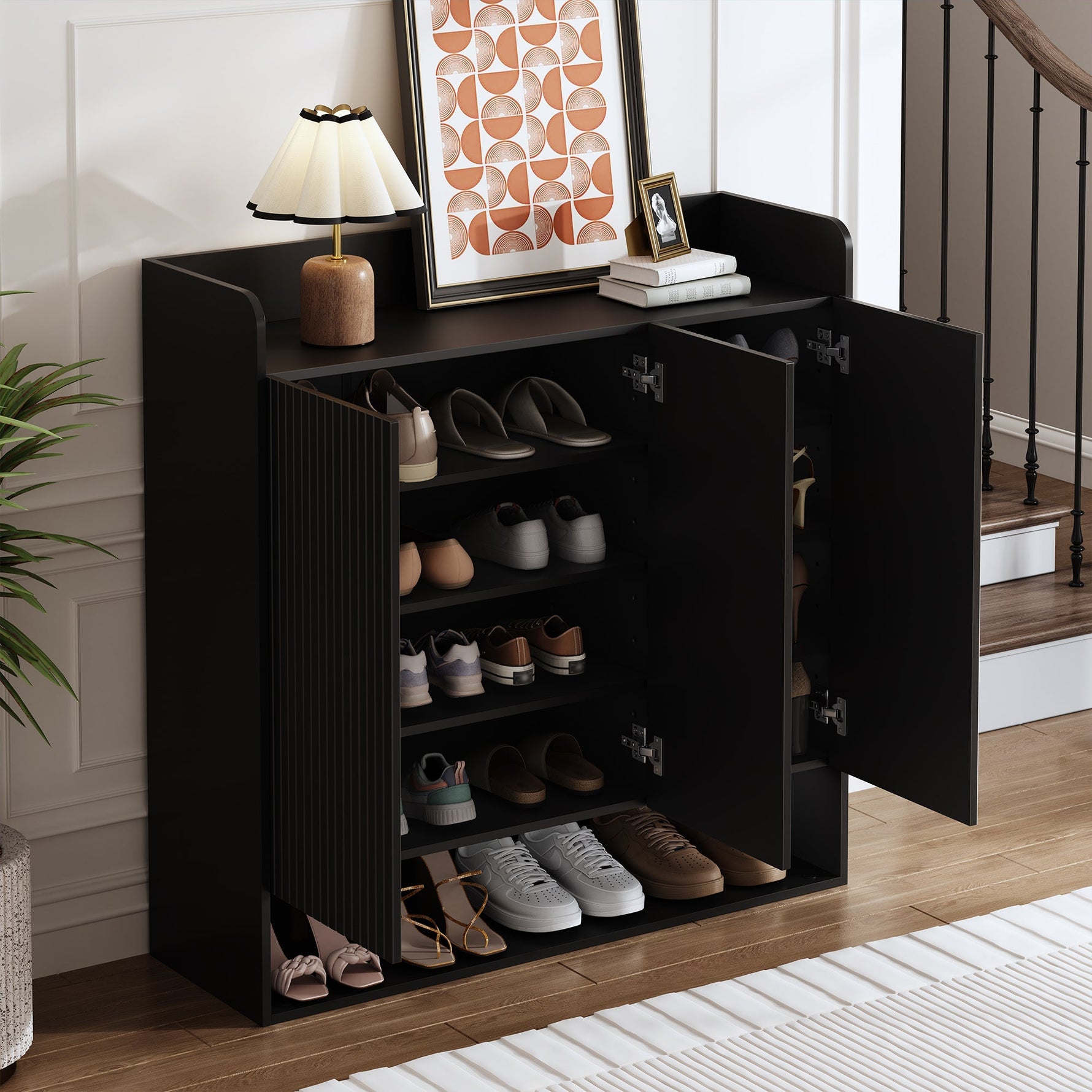 Shoe Cabinet with Full-Length Mirror and Multi-Tier Large Capacity, Black