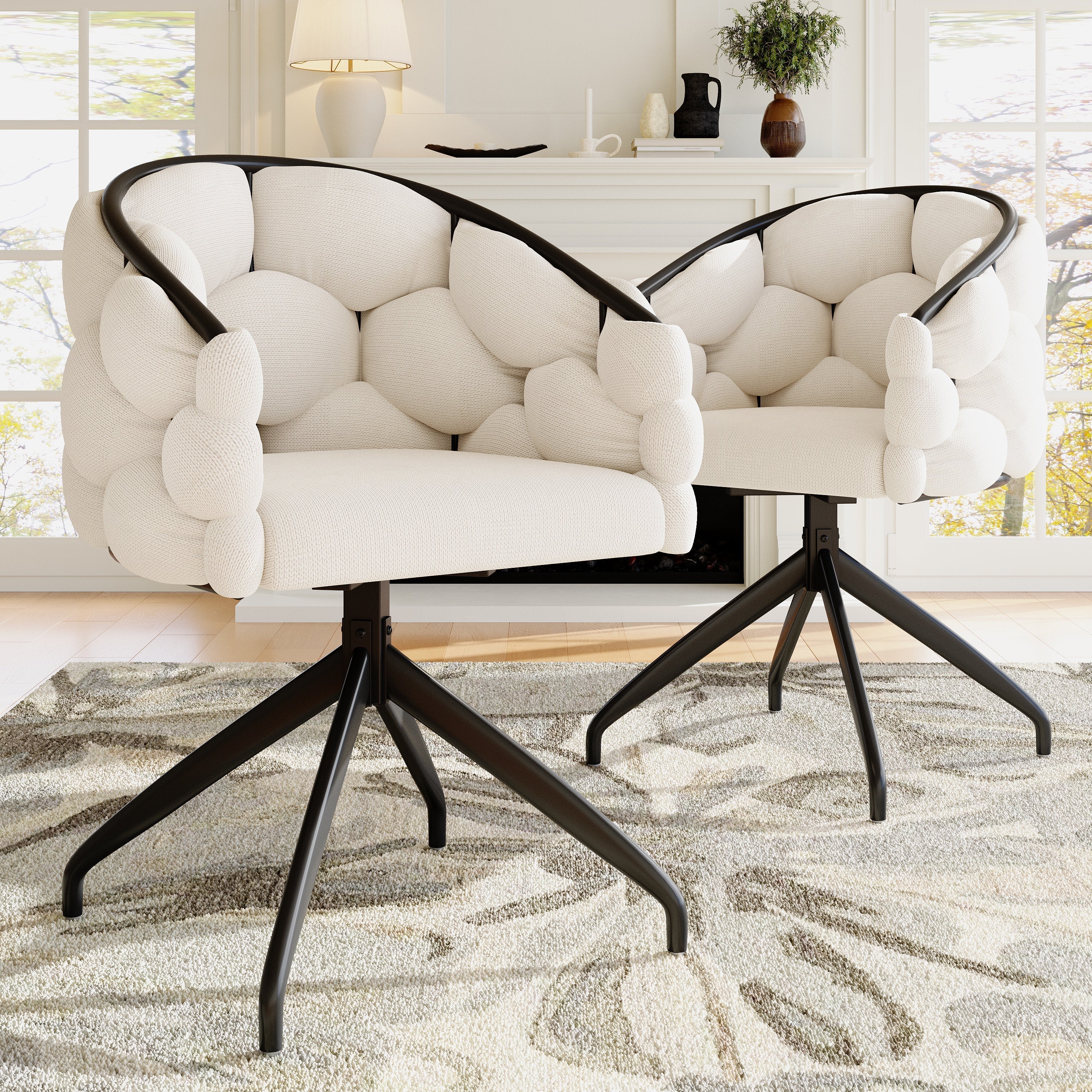 Velvet Swivel Chairs (2 Pcs) 360° Rotatable Ergonomic - Beige