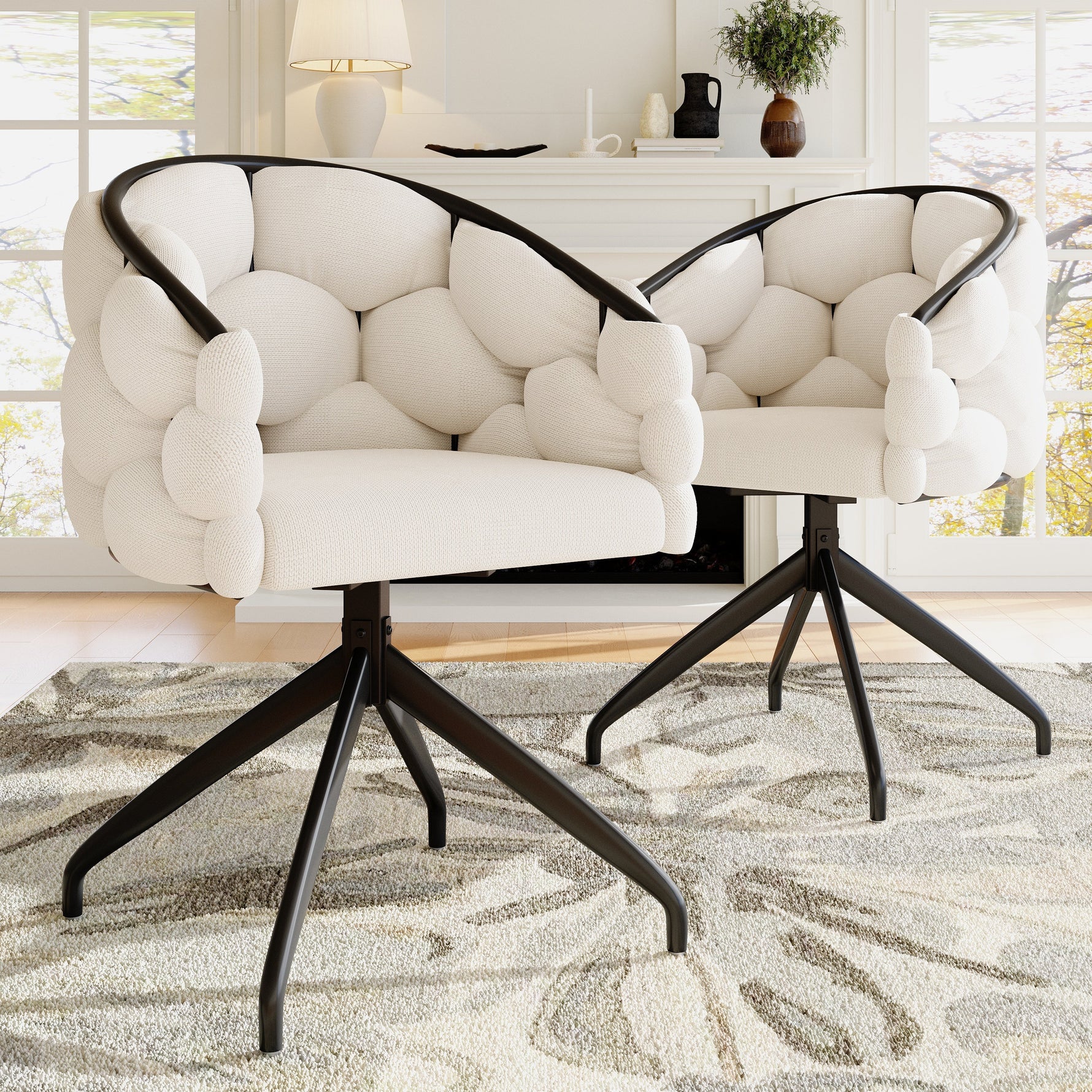 Velvet Swivel Chairs (2 Pcs) 360° Rotatable Ergonomic - Beige