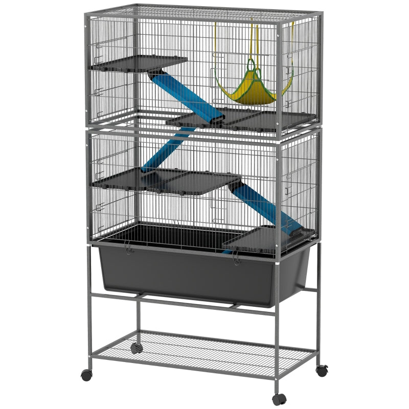 Small Animal Cage, 5 Levels, Non-Slip Ramps, Hammock, Dark Grey