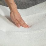 Modern Footstool, Upholstered with Wooden Legs, Cream White Fleece