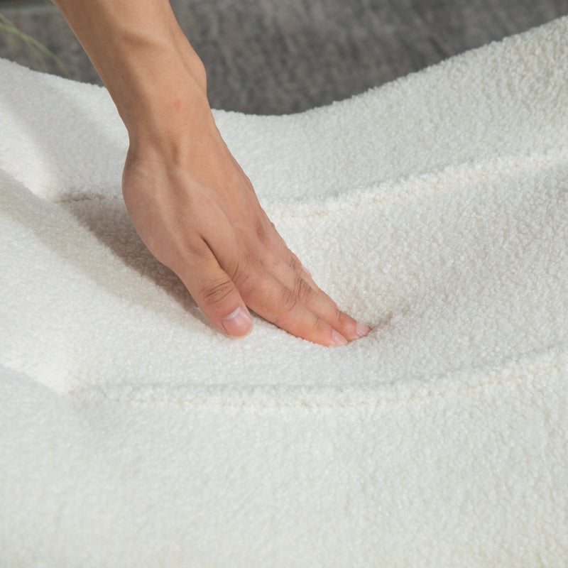 Modern Footstool, Upholstered with Wooden Legs, Cream White Fleece