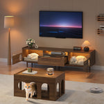 TV Cabinet & Coffee Table Set, 2-Piece LED Cat Basket, Walnut