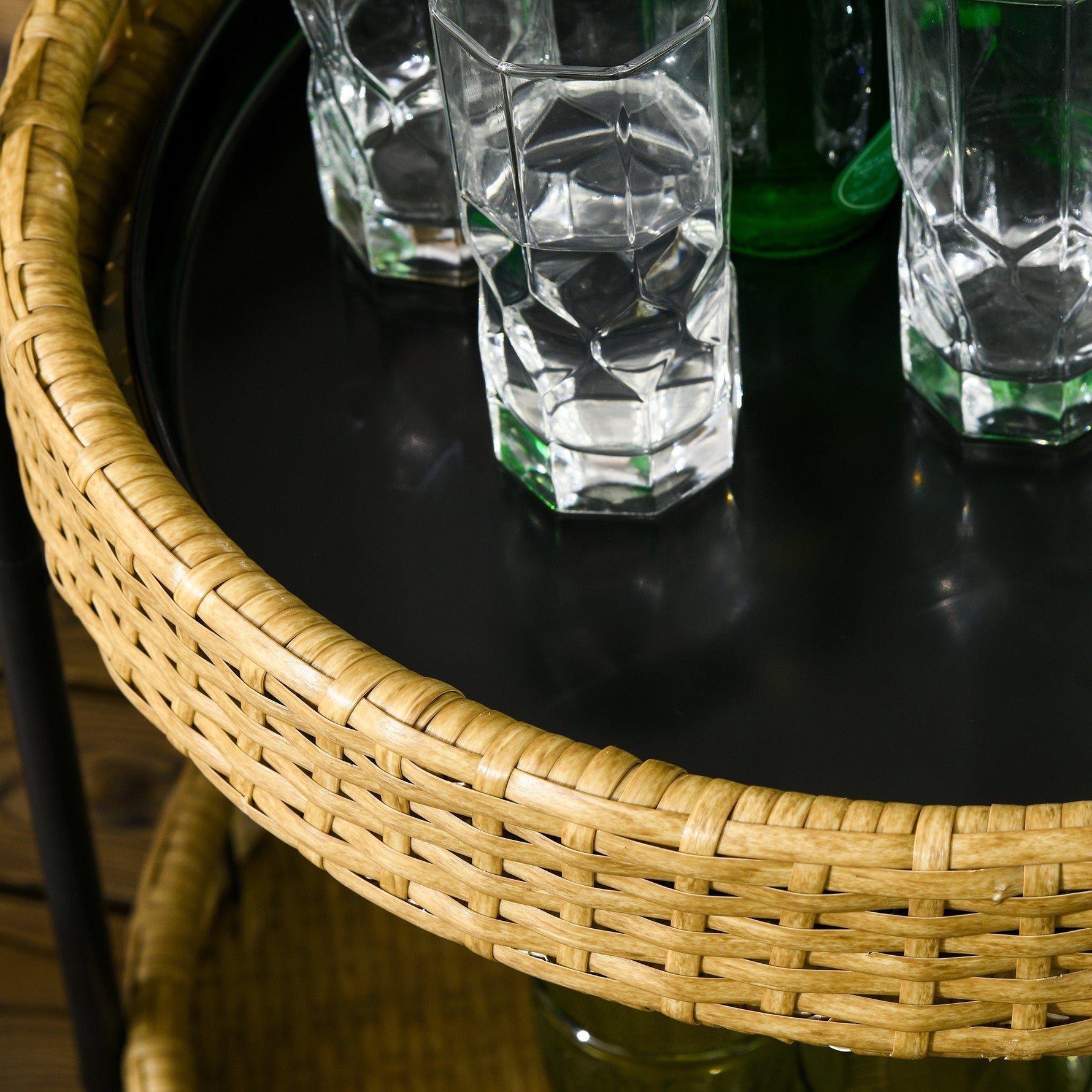 Serving Cart, 2 Shelves, Rattan, Natural
